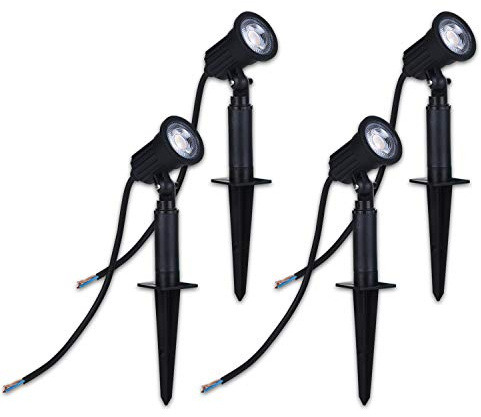 INNOVATE LED Strahler Außen 4 Stk. PVC LED Strahler 230V Spotlight Erdspieß | IP65 LED Gartenstrahler mit Erdspieß und Stromkabel Außenbereich I Gartenbeleuchtung mit Strom aussen I Outdoor Lampe Garten