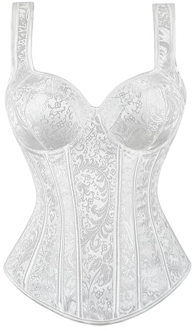 Zhitunemi Overbust Corset Tops for Women: Plus Size Pirate Costume Women - Straps Bustier Corsets for Theme Party Costumes Tank White Medium