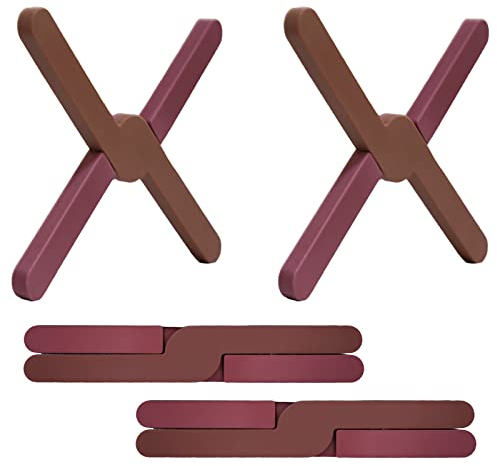 Ben & Bel Lot de 2 Dessous-de-Plat élégants en Forme de X en Silicone, antidérapants, résistants à la Chaleur, pour poêles, Plats, Assiettes, casseroles, Marron + Marron