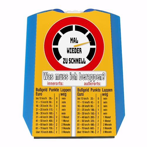 speecheese Zu schnell gefahren Bußgeld Parkscheibe in orange mit Straßenschild Motiv mit Eiskratzer Wasserabstreifer und Einkaufswagen-Chips für Fahranfänger mit Führerschein um den
