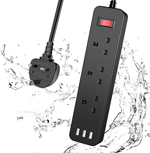 Outdoor Extension Lead with USB Slots, Waterproof Power Strip with 3 Way Outlets Surge Protector Extension Cord,Multi Plug Adapter PC Accessories Extension Socket 1.8M Cord,Suit for Outdoor and Indoor