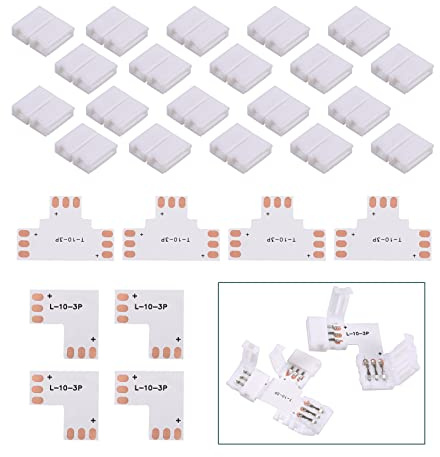 worahroe LED Strip Verbinder - 28 Stücke Streifen Anschluss | 3 Pin 10 mm Lötfreier Licht Anschluss, 50m L Form und T Form Adapter für WS2811 Leuchten Verlängerung