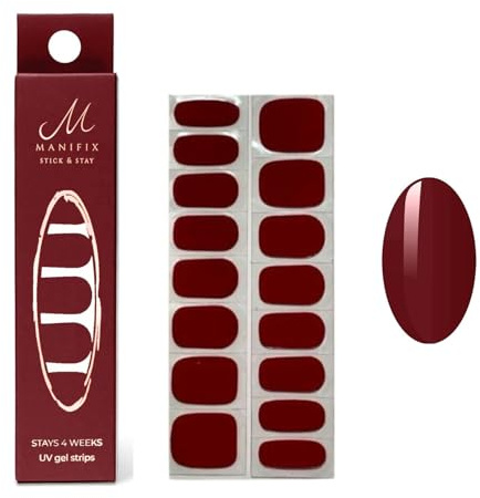 MANIFIX UV Gelfolien für Nägel - ADAMANT red - Gelnagellack zum Aufkleben, bis zu 4 Wochen Studiohalt, entfernbar ohne Fräsen und ohne Aceton, Nagelschonend, Nagellackstripes