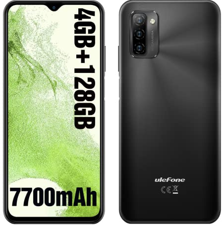 Ulefone Note 12 Handy (2023) 7700mAh Großer Akku 128GB ROM/SD-128GB 6,82 Zoll HD+ Android 11 Smartphone ohne Vertrag, 13MP Hauptkamera 3-Kartensteckplatz 4G Dual SIM Handy OTG -(Schwarz)
