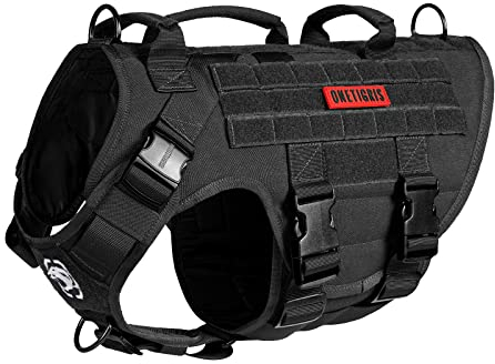 OneTigris Hundegeschirr, X Destroyer Taktisches Einstellbar Antizuggeschirr Ausbruchsicheres Geschirr mit 3 Griffe 2 Metallschnallen Sicherheitsgeschirr (Schwarz L)