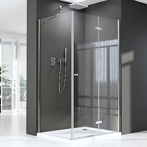Duschkabine 120 x 90 cm,Drehfalttür Duschkabine 180° Eckeinstieg Duschabtrennung Duschtür mit Seitenwand,Aus 6mm ESG Sicherheitsglas,Höhe 185cm,Ohne Duschwanne