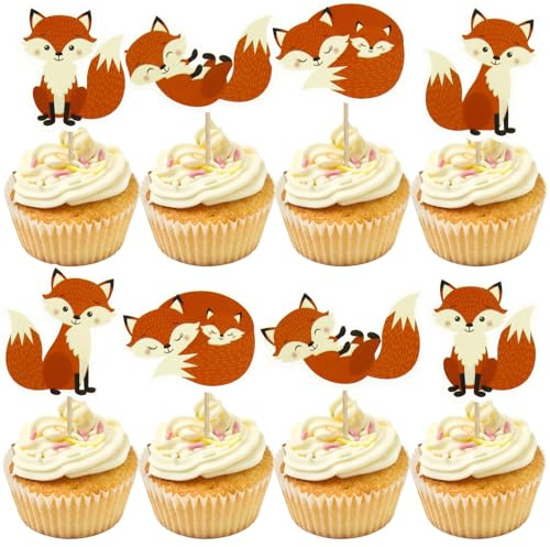 24 Stück Fuchs Muffin Deko,Füchse Tortendeko Geburtstag,Fuchs Cake Toppers | Fuchs Kuchen Topper Set,für Baby Shower Geburtstag Thema Party Kuchendeko