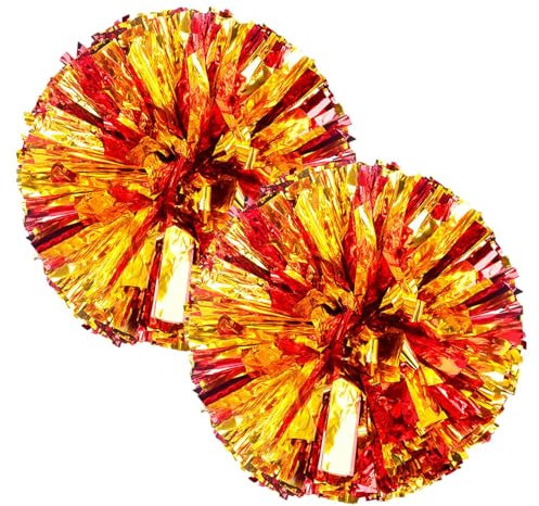 Vesone Cheerleader-Pompons - Rote und weiße Bommel 2 Stück - Cheerleading Squad Spirited Fun Pompoms Cheer Kostümzubehör für, Tanz, Sport für Mädchen