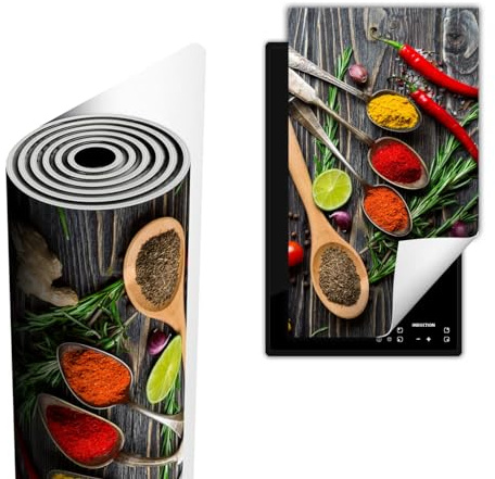 TMK ArtDeko Herdabdeckplatte Ceranfeld abdeckung Aufrollbare Matte für Induktion Einteilig 30x52 cm, Holz Gewürze