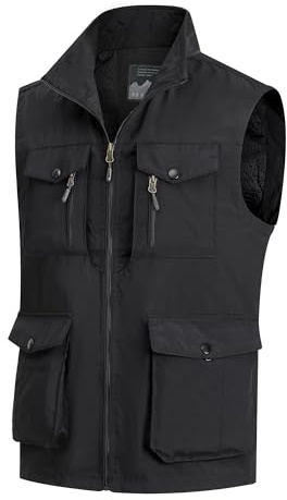 MeiLayM Homme Gilet de Pêche Multi-Poches À Séchage Rapide Sans Manche - Veste Légère Respirant pour Loisirs, Camping et Photographie