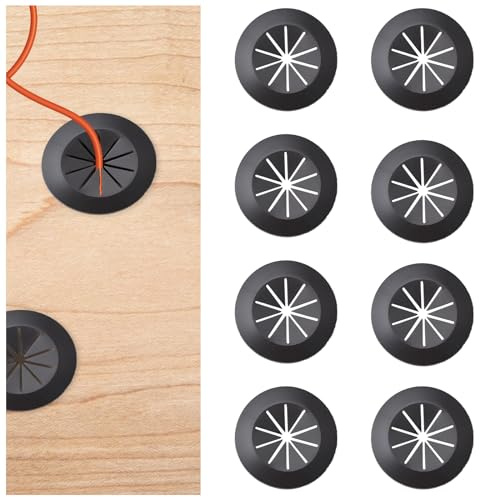 MOROBOR Flexible Silikon-Kabeldurchführung, 3,8 cm, schwarze Gummidichtungen für Schreibtisch, Tisch, Drahtlochabdeckung, Kabelmanagement, Draht-Organizer, 8 Stück