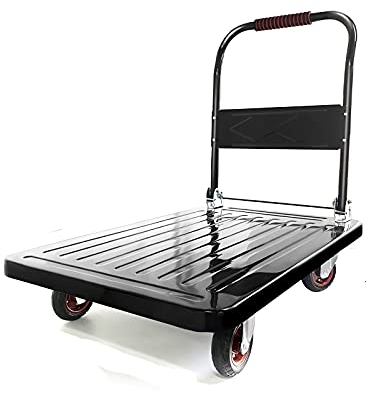 Plattformwagen, Schiebewagen, zusammenklappbarer Plattformwagen mit Kunststoffplatte, Metallgriff, geräuschlose Räder, beweglicher Schiebewagen für Lager, Garage, große Tragfähigkeit, Wagenw