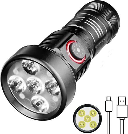 Wurkkos Torcia Led Ricaricabile,2000 Lumens Torcia LED Alta Potente Professionale 5 LED Luce Rossa E Gialla Torcia Ricaricabile,Tascavile Flashlight Per Campeggio Trekking