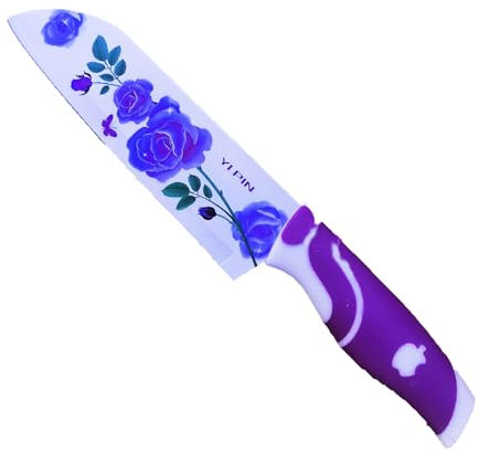 Super Mundo - Cuchillos de Cocina de Cerámica con Flores,ideal para Cortar Verduras Carnes y Frutas (94065) (Morado)