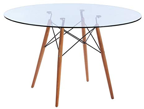 MAESTRO FERRETERO MF - Mesa de Comedor de Diseño Modelo Tower - Fabricada en Madera, Tapa de Cristal Templado Redonda 120 cms de diámetro -