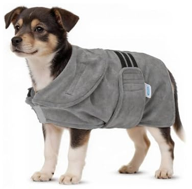 Nobleza Peignoir pour Chien en Microfibre avec Velcro, Super Absorbant et à séchage Rapide, Peignoir pour Tous Les Chats et Chiens, Cinq Tailles, Serviette Douce pour Chien (S Gris)