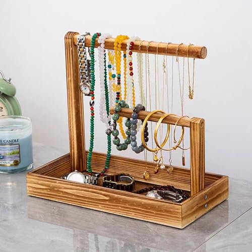 Portagioie in legno – Supporto per collana rimovibile – Supporto per collane e bracciali, anelli e orecchini vintage