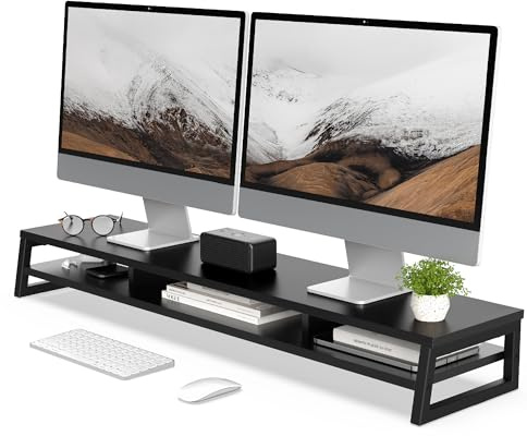 Fenge Dubbelt monitorstativ stigare 108 cm stort datorskärmstativ för PC/laptop/fax/skrivare/TV, skrivbordsorganiserare, lastkapacitet 45 kg svart