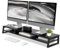 Fenge Soporte de Monitor de Madera con Marco de Metal, Elevador Monitor de 2 Capas para Doble Monitor, Organizador de Almacenamiento de Escritorio para el Hogar o la Oficina, 108x25,5x13,7cm (Negro)
