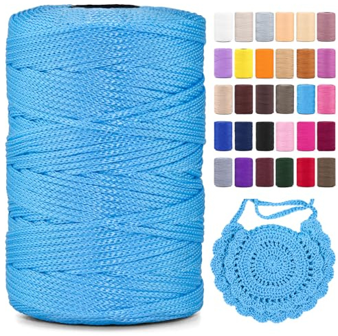 Polyester Makramee Garn 3mm X 225m，Makramee Band，Makramee Kordel 100% Polypropylene Yarn Makramee Schnur Kordel Garn Zum HäKeln FüR Makramee Blumenampel Deko KnüPfen Taschen DIY (Hellblau, 1 Pcs)