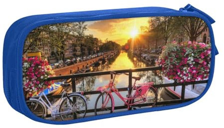 NDDCEDEW Trousse à crayons amusante avec imprimé de fleurs et de vélos de grande capacité - Trousse à crayons mignonne pour filles et garçons - Trousse à crayons pour l'école - Noir, bleu, rose, bleu,