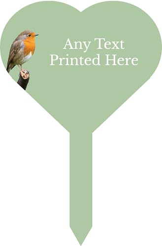 1stclassgifts Personalised Any Text Robin Heart Stake Spike Marker Tree Marker Garden Sign (UV PRINTED) (Sage)