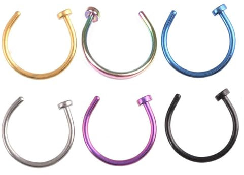 Tolldek 6pcs G23 Titan Nasenringe für Nasenflügel, Bunt 20G C Nasenringe Nasenpiercing Herren, Piercing Tragus Stecker, Lippen Ohr Nasen Piercing für Herren Damen