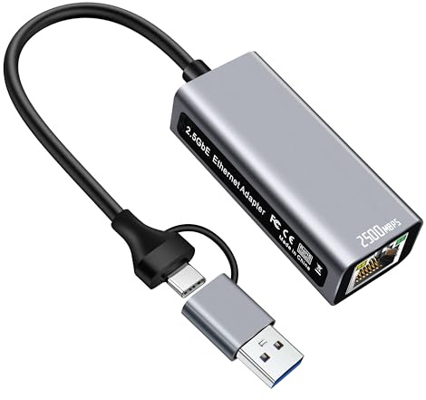 2,5 GB USB-Ethernet-Adapter, 2-in-1 USB C 2,5 GB Ethernet-Adapter für MacBook/Windows/MacOS, USB 3.1 Typ-C auf RJ45 Gigabit-Ethernet-Adapter, Plug-and-Play