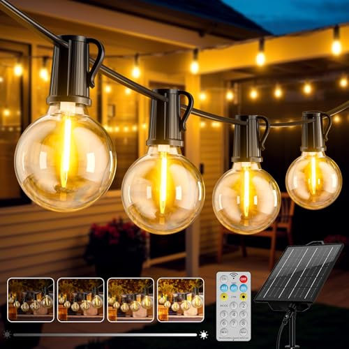 Solar Lichterkette Aussen, 17.1M/56.1FT LED Solarlichterkette Außen Wetterfest 8 Modi, 24+1 G40 lichterketten, 3200 mAH Akku IP44 Wasserdicht Solar Lichterkette Outdoor für Balkon Garten Camping Party