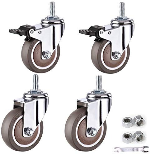 Plattenrollen, Lenkrollen für Möbel, Rolle mit Gewindestift M12 x 25 mm, bewegliche Lenkrollen, kleine Lenkrollen, Trolley-Räder aus TPE-Gummi, Hochleistungsrollen, 4 Stück