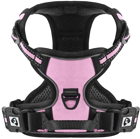 COMSLE Harnais Anti Traction pour Chien, Réfléchissant Respirante Harnais Chien avec Attache Devant et Poignée Contrôle Sécurité, Arnet Facile à Mettre (Rose, S)
