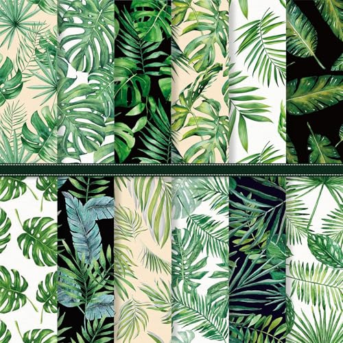 FYSUIMU 24 fogli di carta con motivo piante tropicali verdi foglie di palma per album di ritagli, carta speciale su entrambi i lati, per l'estate, fai da te, creazione di biglietti, album fotografici