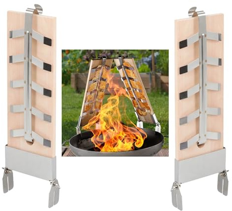Flammlachsbretter 2er Set Räucherbretter für Lachsfilet Flammlachsbrett für Feuerschale aus Zedernholz mit Winkelsystem Befestigung aus Edelstahl & HL Kauf-Block
