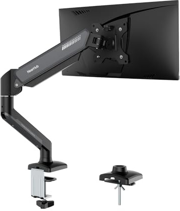 NearHub Supporto Monitor Schermi Gas - Braccio Regolabile per Schermi da 13 a 32 Pollici, fino a 10 kg, Rotazione a 360°, Inclinazione e Altezza Gas Regolabili, Gestione dei Cavi, VESA 75/100 mm