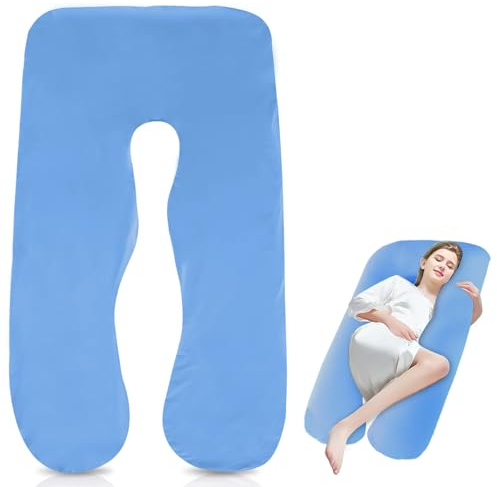 Federa per cuscino gravidanza, 150 x 80 cm, a forma di J per cuscino per chi dorme sul fianco, in cotone rimovibile, lavabile in lavatrice, per adulti, per allattamento, colore: blu