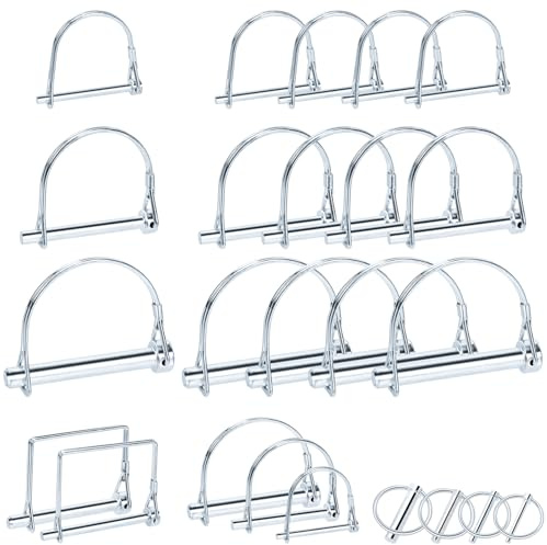 Glarks 15 Stück 4,5 x 50mm, 6,3 x 60mm, 9,5 x 70mm D Form Lynch Pin Set, Kohlenstoffstahl Hitch Pin Draht Schloss Pin, Kupplungsstift PTO Pin, Sicherheit Draht Welle Verriegelungsstift