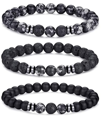RANKEEF Perlenarmband Herren, Stretch-Armbänder Herren,8 mm Perlenarmbänder Set Verstellbares Schwarzes Kristall-Perlenarmband Perlen Armband Herren