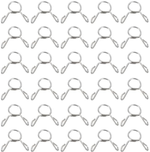 PATIKIL 32 Pcs Abrazaderas De Muelle De Alambre Clip De Resorte Plateado | De Acero Inox 304, Para OD 6.8-7.3mm ID 0.24(6mm), Para Tubos De Línea De Combustible Silicona Manguera De Vacío