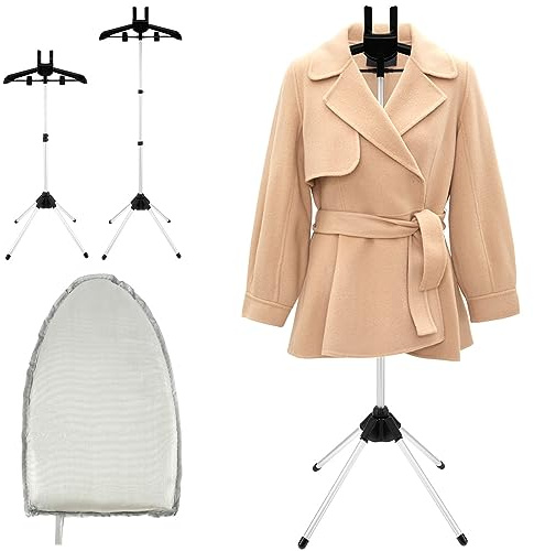 Steamer Stand With Ironing Gloves Folding Telescopic Handheld Clothes Steamer Holder Clothes Steamer Upright Clothes Hanger for Steam Ironing with Board (Black)