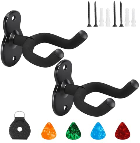 EujRcf 2Pcs Guitar Wall Mount, U-Shaped Guitar Wall Hanger Mount, Suitable for bass, Guitar, Ukulele, Contains Four-Color Picks and Pick Holder, Perfect for Music Studios and Home Display