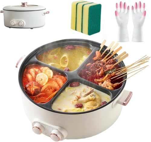Faitout multifonction à quatre grilles, marmite électrique à 4 compartiments, grande capacité de 6 L, une casserole avec 4 saveurs, pot de shabu chinois à 4 saveurs pour fête à la maison