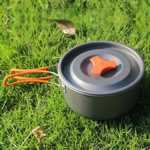 Yuanpgky Juego de utensilios de cocina portátiles de camping para 1-2 personas, kit compacto de cocina de 14 piezas para exteriores con olla de sopa de 0,95 L, sartén de 0,53 L, cuencos, cucharas y