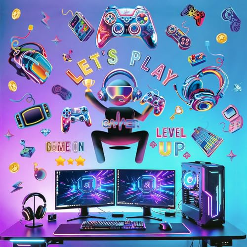 wondever Wandtattoo Gamer Junge Wandsticker Gaming Controller Videospiel | Abziehen und Aufkleben, Abziehbar, Wandaufkleber Selbstklebend für Kinderzimmer Junge Babyzimmer Jungenzimmer Wanddeko