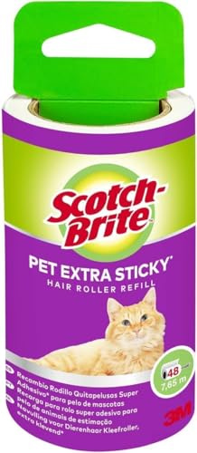 Scotch-Brite Extra Klebrige Fusselrolle für Tierhaare, 48 Blatt, 1 Rolle/Packung | Ideal zum Entfernen von Tierhaaren auf Kleidung und Stoff | Tragbar, Schwarz, Weiß (Packung mit 5)