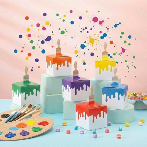FunooFuno 6 Pcs Art Paint Party Decoration Box Rainbow Splatter Painting Party Supplies for Back to School Birthday Baby Shower Photo Photography Art Theme Classroom Favor DIY Backdrop Decoration