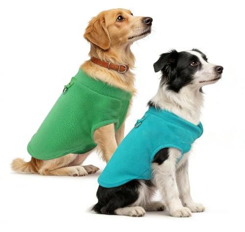 CUEMOON 2 Maglioncino per Cani e Gatti di Piccola Taglia, Gilet per Cani in Pile Elasticizzato Blu Verde, M