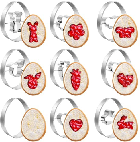 Coniglio Pasquale 9 Stampi Formine Biscotti Pasqua in Acciaio Inox, Forme Uovo per Biscotti Ripieni, Attrezzo da Cottura per Dolci Pasquali