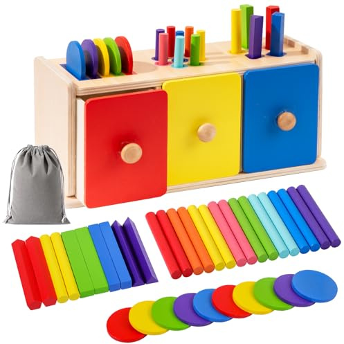 WEVOL Montessori Spielzeug ab 1 Jahr, 3-in-1 Holzspielzeug Farbsortierspiel Steckspiel, Sensorik Spielzeug Motorikspielzeug für Kleinkinder ab 1 2 3 Jahre, Holz Geschenk für Mädchen Jungen Geburtstag