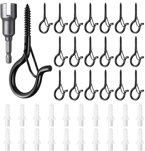 20 Pièces Crochet à Visser Extérieur, Piton à Visser Mural Antirouille avec Boucle de Sécurité pour Guirlande Lumineuse et Plantes Crochet Plafond Robuste Design Losange pour Bois et Béton Noir