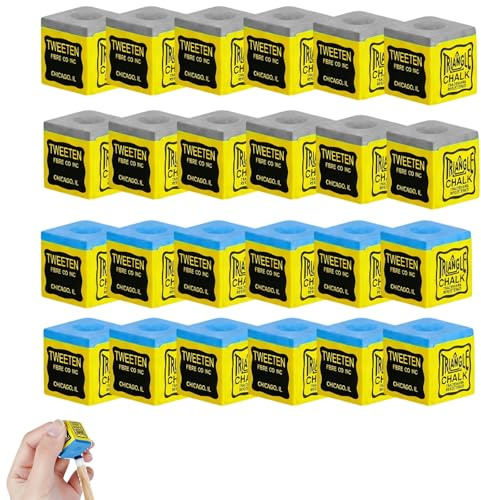 HXSYKJDM Snooker Chalk 24 Pack, Pool Cue Chalk Cubes | Professional Billiard Chalk for Snooker, Pool Tables, Home & Club Use(12 Blue + 12 Grey)